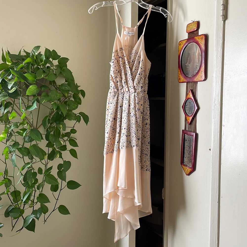 Hi-Lo Peach Dress with Colorful Design